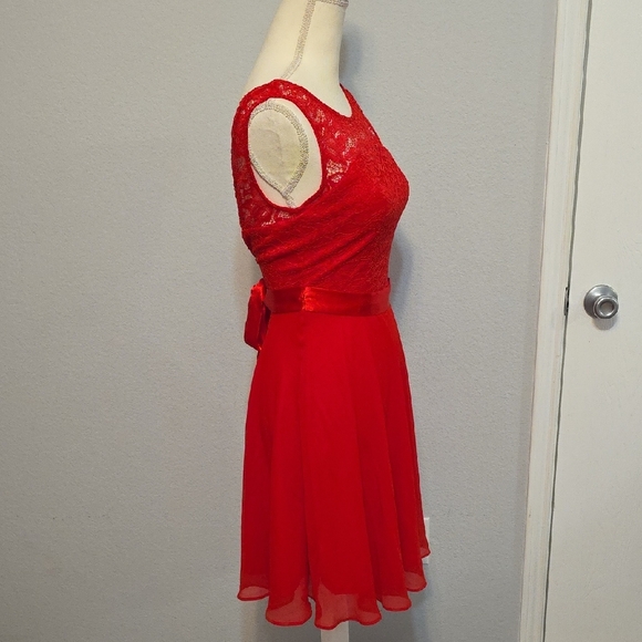 Red Sleeveless Scoop Neck Fit and Flare Mini Dress - Picture 3 of 5